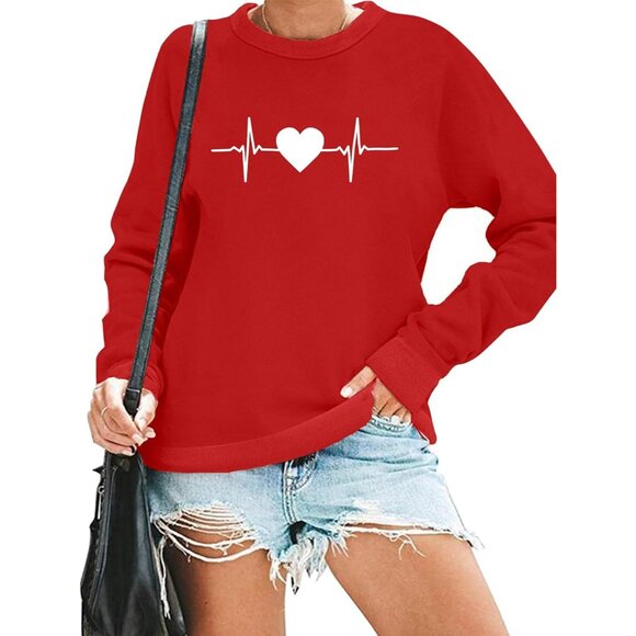 🆕Women Red Cotton Blend Valentine's Day Sweatshirt Love Heart Funny Teen Shirt - Picture 3 of 6